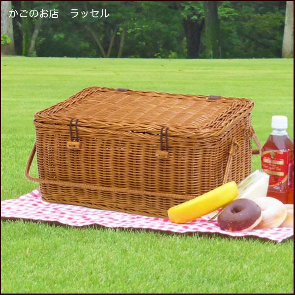 型番569ハンドルが倒れる籐かごバスケット ふた付き ピクニック