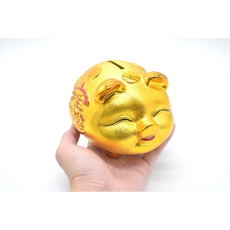 金ブタ 金の豚 貯金箱 招財 お多福顔 招財進宝 10cm : 横浜中華街龍