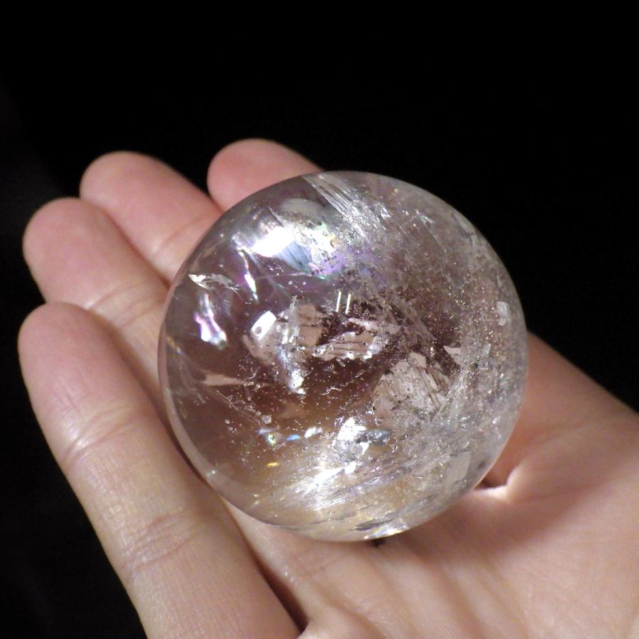 水晶球 直径44mm ブラジル産 金属台付き レインボー水晶 クォーツ 丸玉