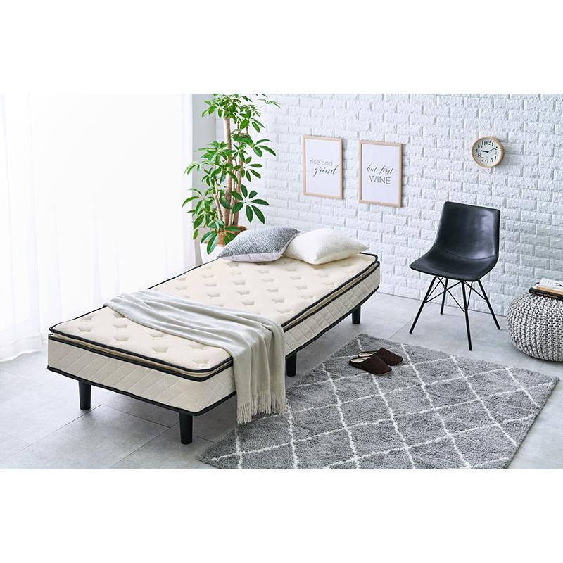 ベッド 脚付きマットレスベッド グレー ピロートップ付 シングルベッド