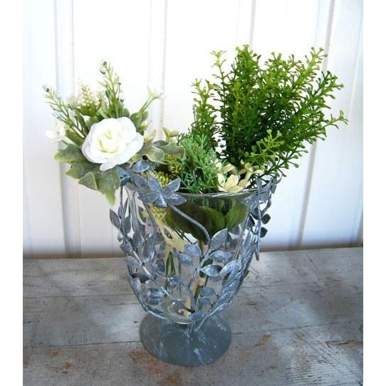 おしゃれ フラワーベース アイアン ガラス 花瓶 リーフ 葉 : 手づくり