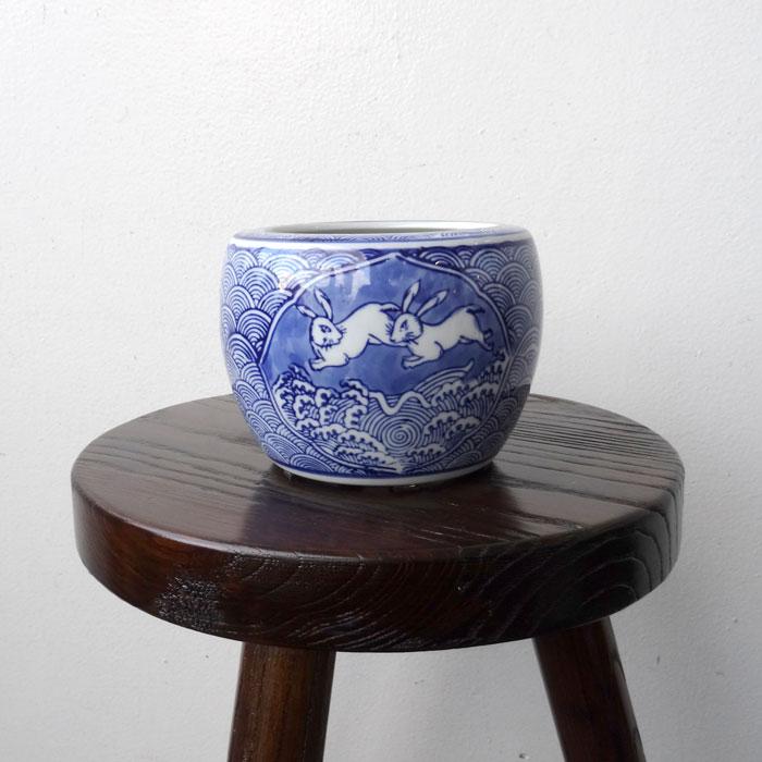 ミニミニ火鉢 うさぎ 小 水鉢 アンティーク 3号 シノワズリ