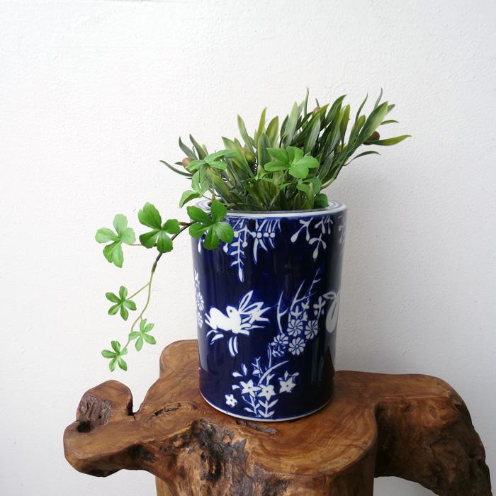 染付 手あぶり 火鉢 水鉢 睡蓮鉢 鉢カバー クズ入れ ゴミ箱 ビオトープ