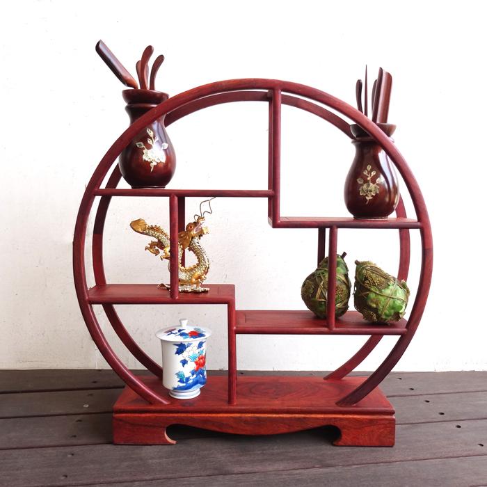 飾り棚 和風 和室 床の間 丸形 シノワズリ 珍品棚 盆栽棚 シェルフ
