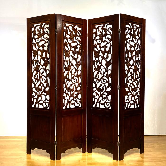 4連スクリーン パーテーション パーティション 屏風透かし彫 衝立
