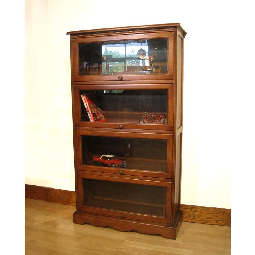 ガラスキャビネット 4段 キャビネット書棚 本棚 ブックケース オーク材