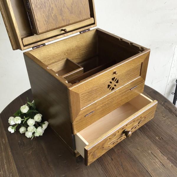 ウッドギャラリー樹 3面鏡メイクボックス 三面鏡付 メイクボックス