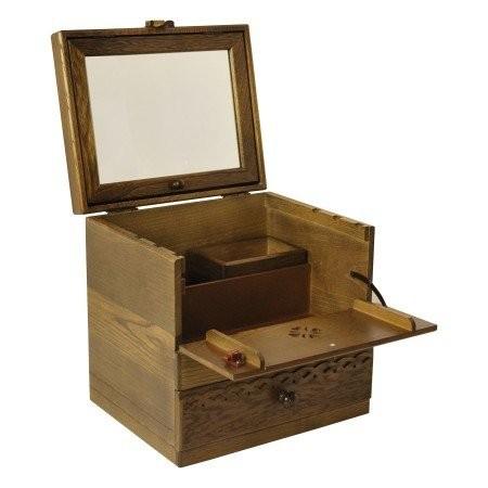 メイクボックス コスメティック 木製 鏡 ナチュラルウッド 縦型 コスメ