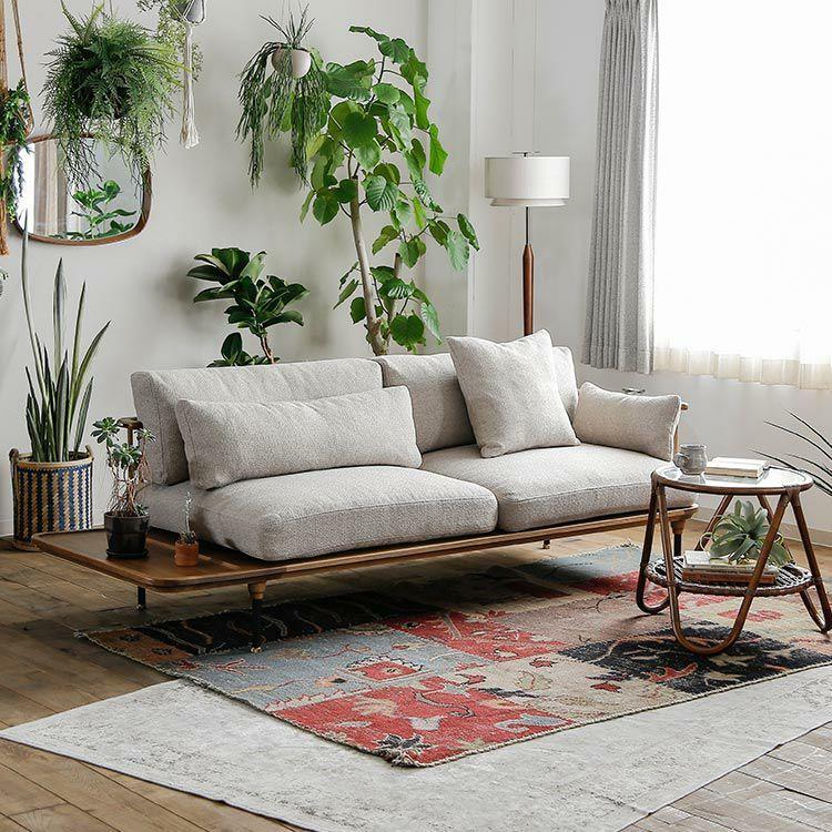 ソファー ソファ 3人掛け 3P sofa ファブリック 木脚 木枠 格子 棚付き