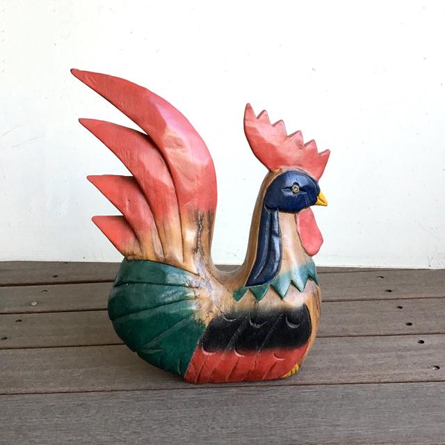 ニワトリ 木彫り 木製小物 置物 鶏 にわとり 鳥 酉 アカシア無垢 木製