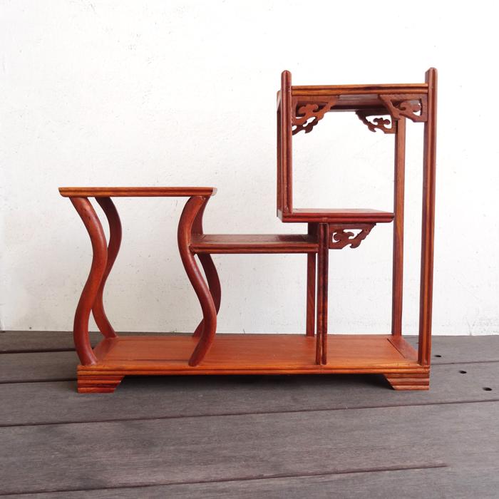 飾り棚 和風 和室 床の間 格子 花瓶 花梨 シノワズリ 珍品棚 盆栽棚