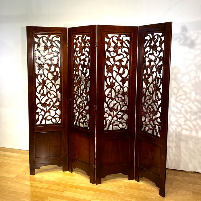4連スクリーン パーテーション パーティション 屏風透かし彫 衝立