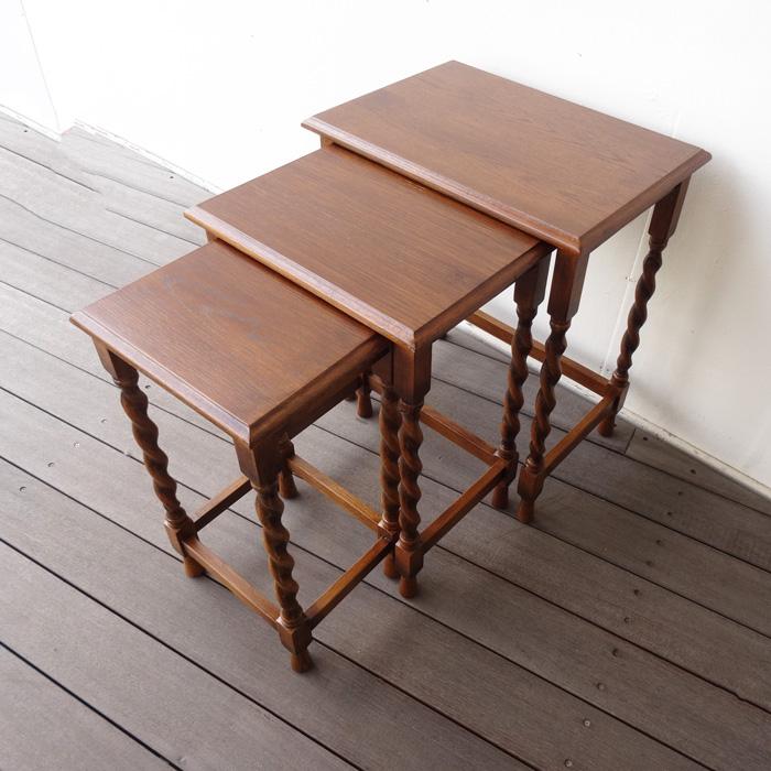ネストテーブル3点セット サイドテーブル オーク無垢 ツイスト脚