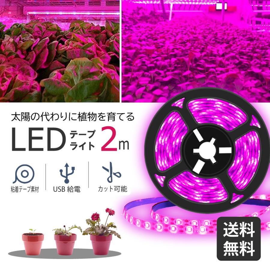 植物育成ライト led 2m 防水 usb対応 両面テープ 植物用ライト グロー