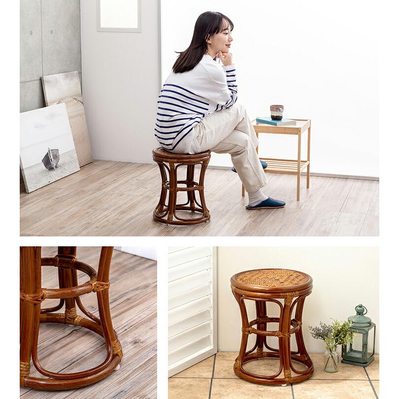 籐スツール 天然籐 ラタン 椅子 丸椅子 腰掛け 玄関椅子 木製スツール