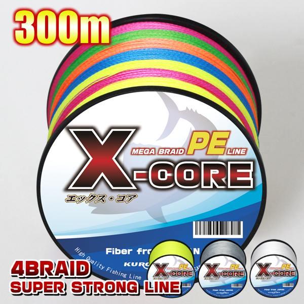 PEライン 300m 5色マルチカラー ホワイト イエロー グレー X-CORE 高