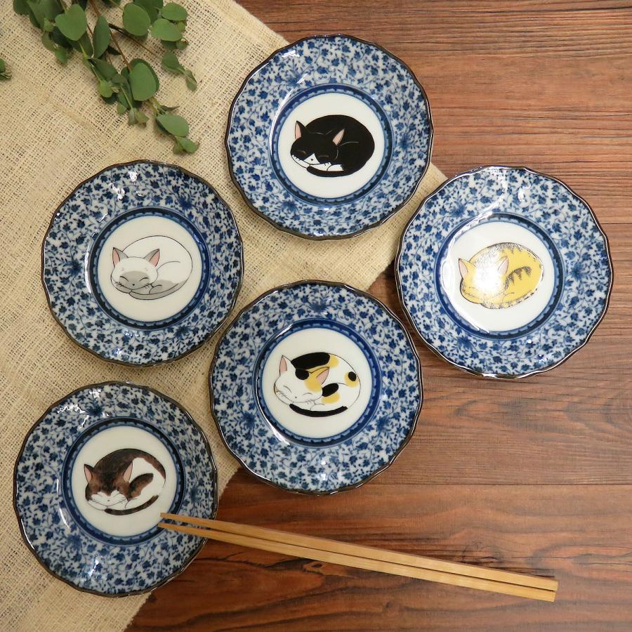 九谷焼 お皿 セット おしゃれ 食器 小皿 5枚組 眠り猫 陶器 和食器