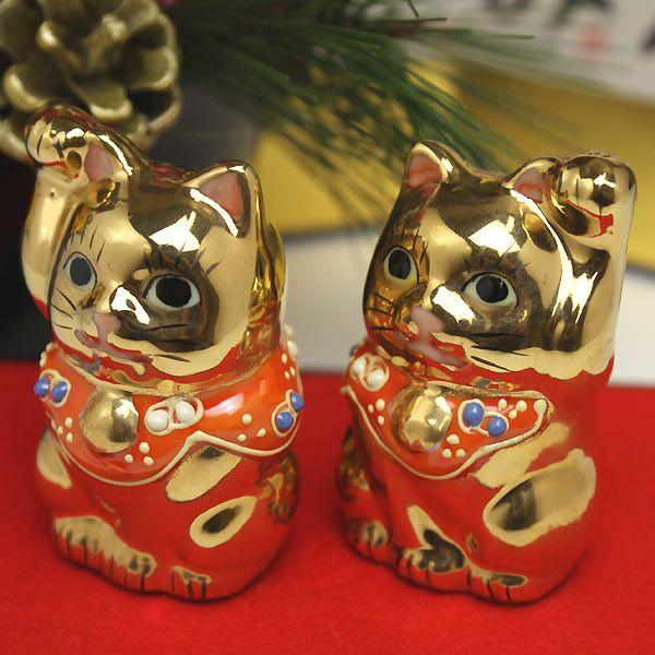 九谷焼 金運を呼ぶ ちび猫ゴールド 九谷焼ペア招き猫 : 和座倶楽部