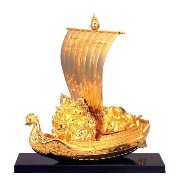 七福宝舟｜純金メッキ 合金製 化粧箱入【高岡銅器 置物】宝船 10z73-1