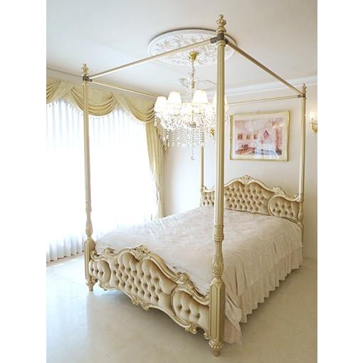 オードリー 女優ベッド ダブルサイズ ゴールド色 天蓋付き ゴールドの