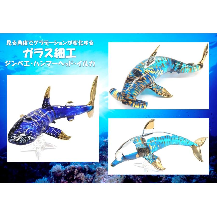 海の生き物 ガラス細工 ジンベエザメ ハンマーヘッドシャーク イルカ