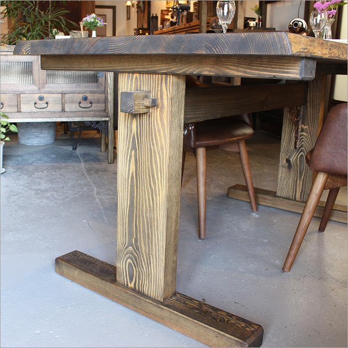 設置無料 古材 ダイニングテーブル 一枚板 アンティーク 職人手作り 木