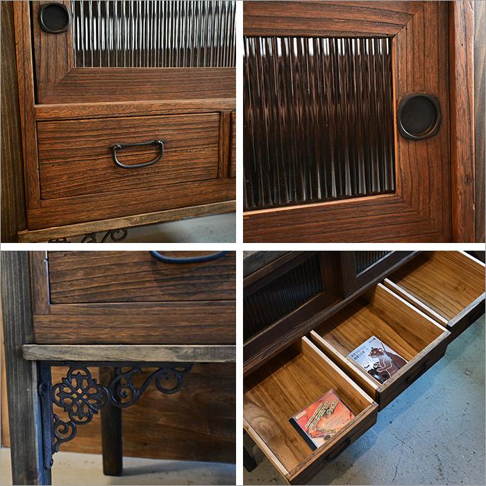 桐箪笥 リメイク チェスト 和箪笥 ガラスキャビネット 幅100cm 古家具