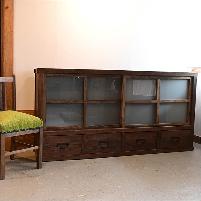 リメイク水屋箪笥】昭和初期 古民家家具 ローキャビネット 幅175cm