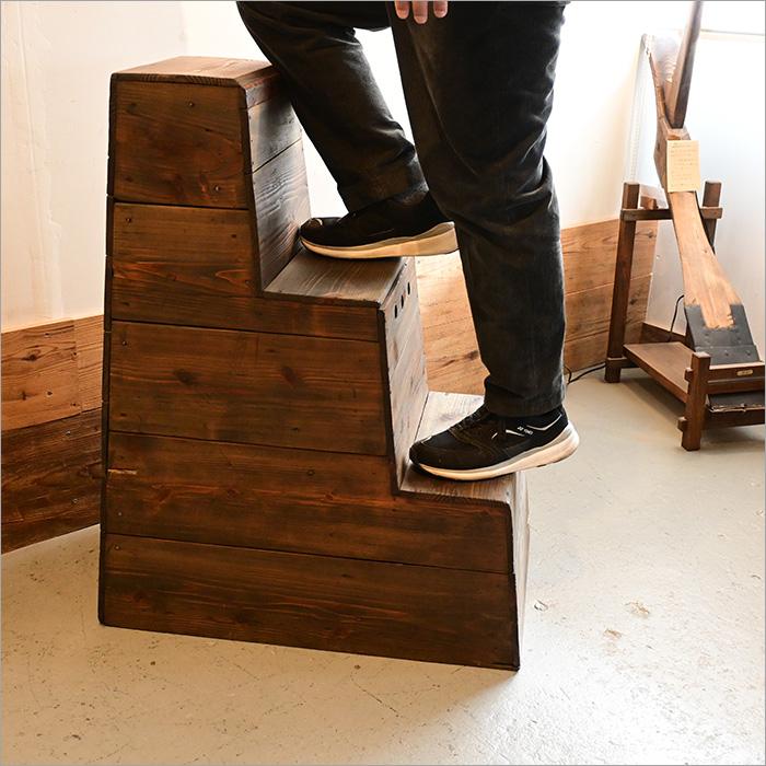 踏み台 木製 3段 アンティーク 無垢 昭和レトロ 玄関 和風 飾り棚