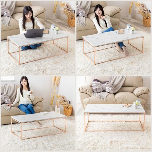 石目調天板 リビングテーブル ピンクゴールドメッキ 幅100cm 汚れに