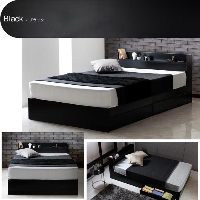 2口コンセント 棚付き シングルベッド フレーム単品 収納付き 引き出し