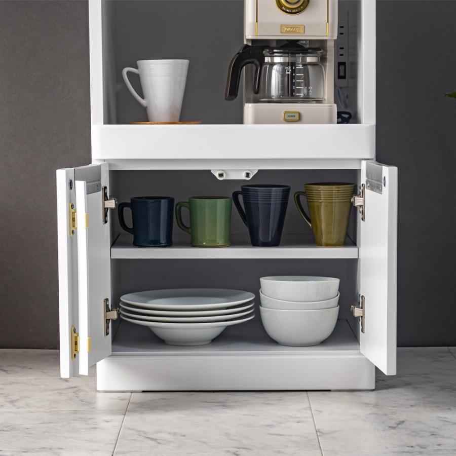 完成品 鏡面ホワイト レンジ台 レンジラック レンジ収納 レンジボード