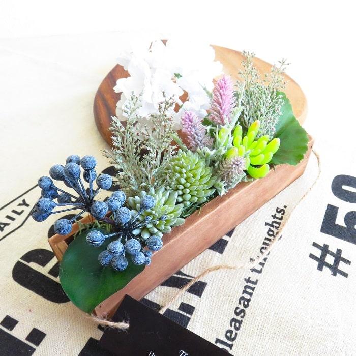 観葉植物 造花 多肉ウッドボックス クリアケース入り アーティ
