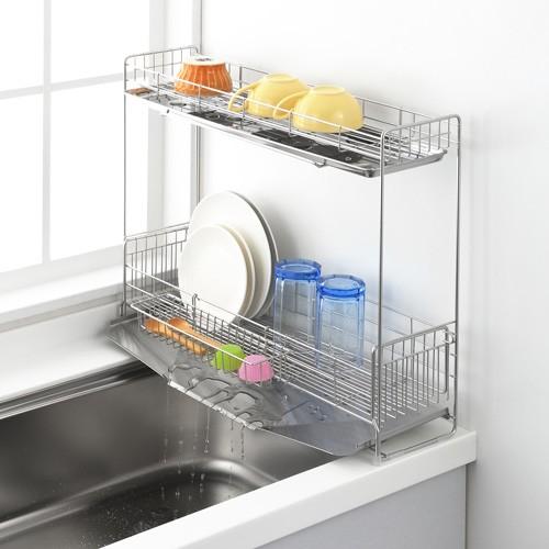 ヨシカワ シンクサイド幅の広がる2段水切り 日本製 水切りラック 2段