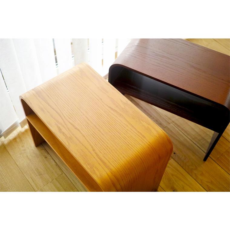 サイドテーブル 曲げ木 リビングテーブル 木製 縦横OK 棚板付き 多機能