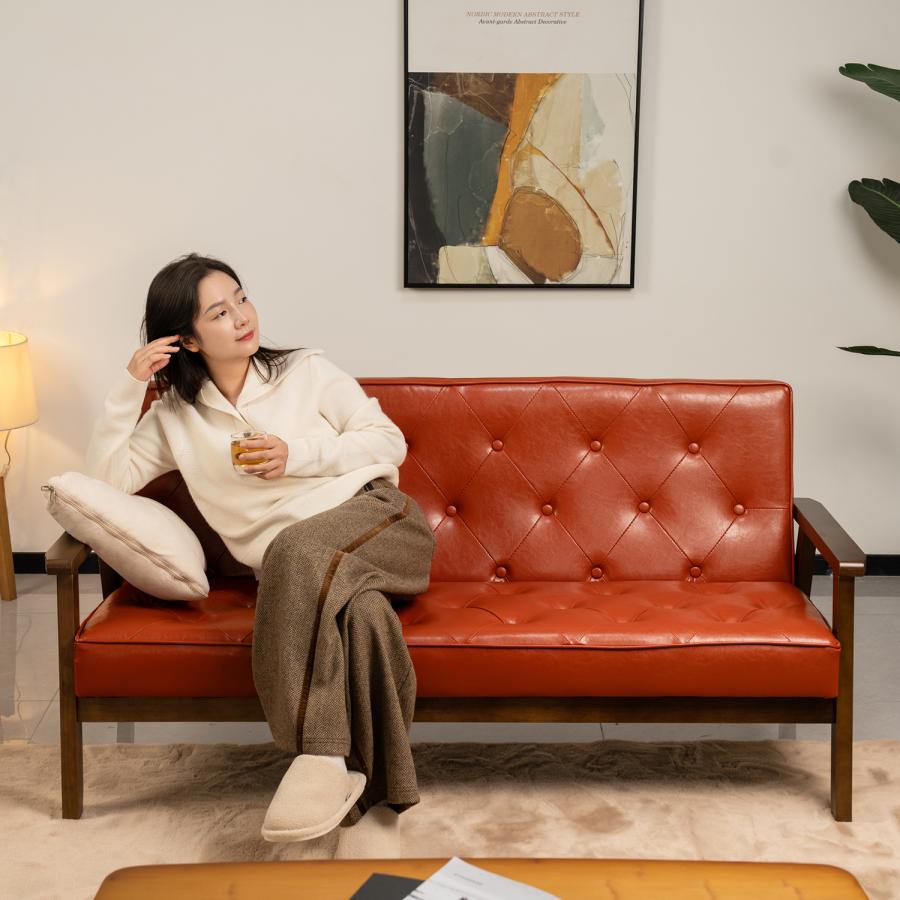 With：）SOFA（ウィズソファ） ソファ 3人掛け 木肘付き PVCレザー