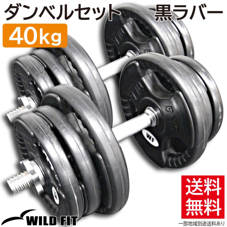 WILD FIT（ワイルドフィット） ダンベルセット 40kg 黒ラバー / 20kg×2