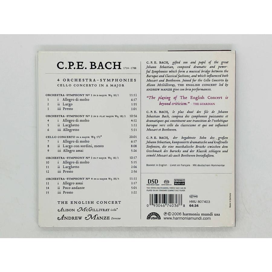 即決ハイブリッドSACD C.P.E. BACH 4 SYMPHONIES / THE ENGLISH