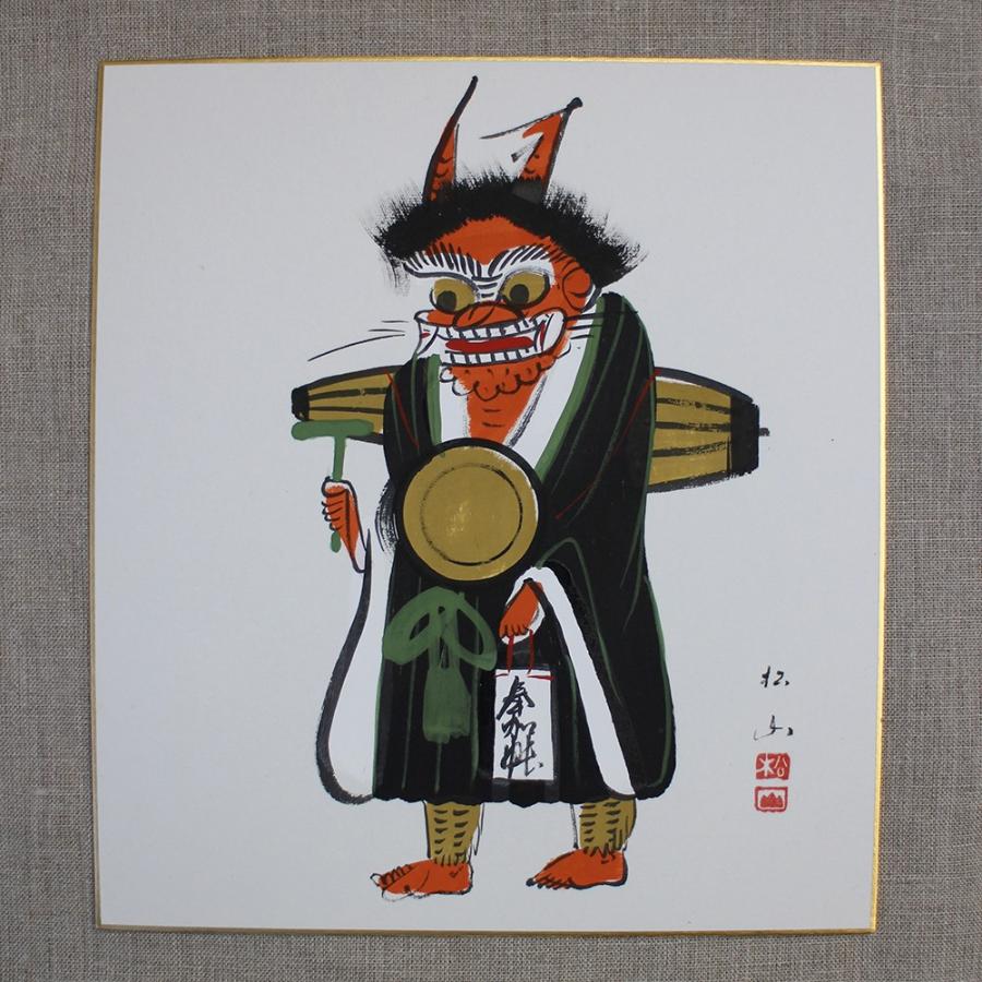 送料無料】大津絵 色紙「鬼の寒念仏」肉筆｜大津絵の店 滋賀県 伝統