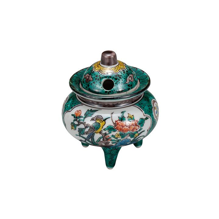 九谷焼 3号豆香炉 青九谷花鳥 仏具 床の間 香炉 人気 ギフト 新築祝い