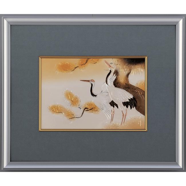風水絵画 彫金パネル 「夫婦鶴」 彫金作 北 秀玉（きたしゅうぎょく