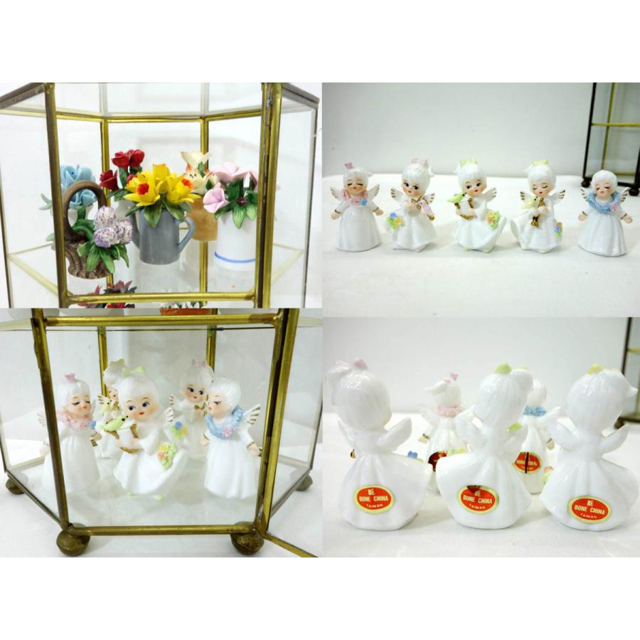 送料無料 ◇ ミニチュア ボーンチャイナ 天使 粘土の花 ガラスケース