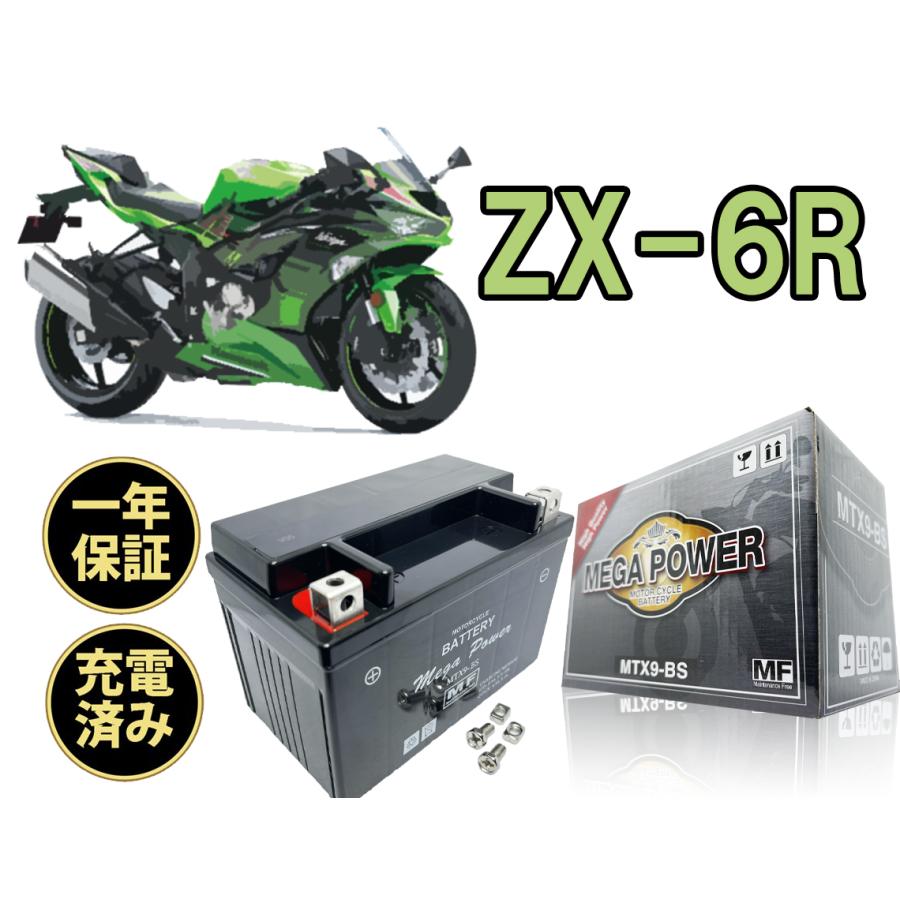 バイク バッテリー ZX-6R 型式 ZX600G.ZX600J.ZX636A.ZX636B 1年保証