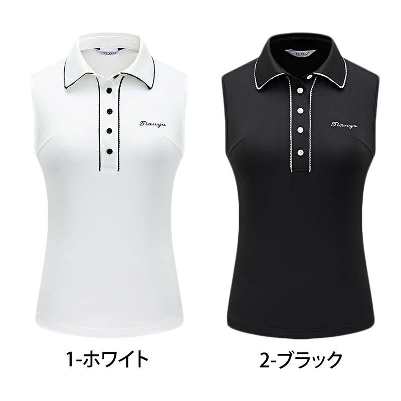 ゴルフウェア レディース ゴルフノースリーブ ポロシャツ 襟フリル