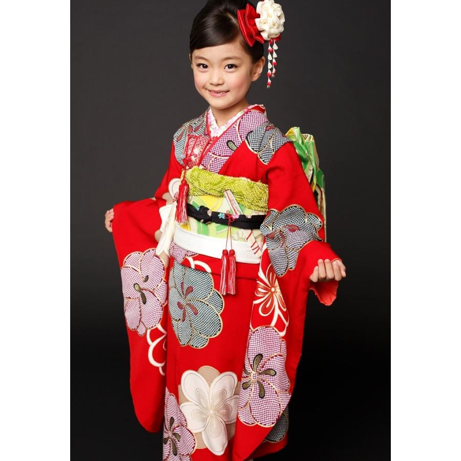 紅一点 7歳用着物 正絹 赤ねじり梅 7歳児用 女の子 単品 子供ブランド