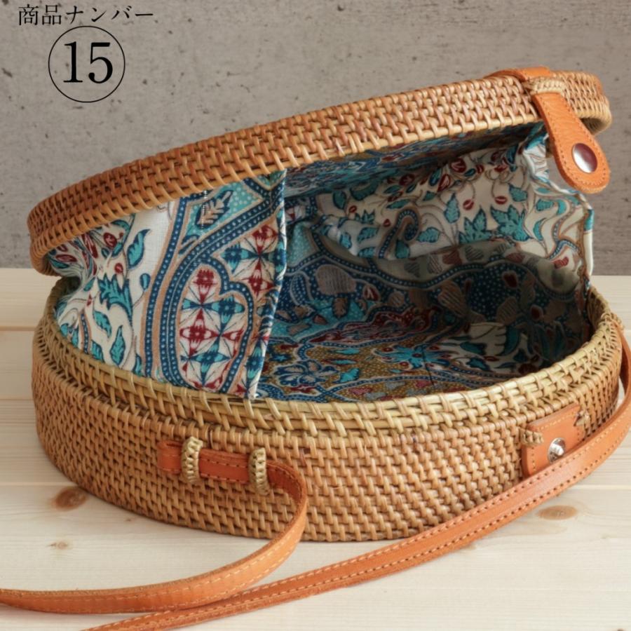 アタ ラウンドバッグ バリ ラタン(籐) かごバッグ バティック柄 バリ島