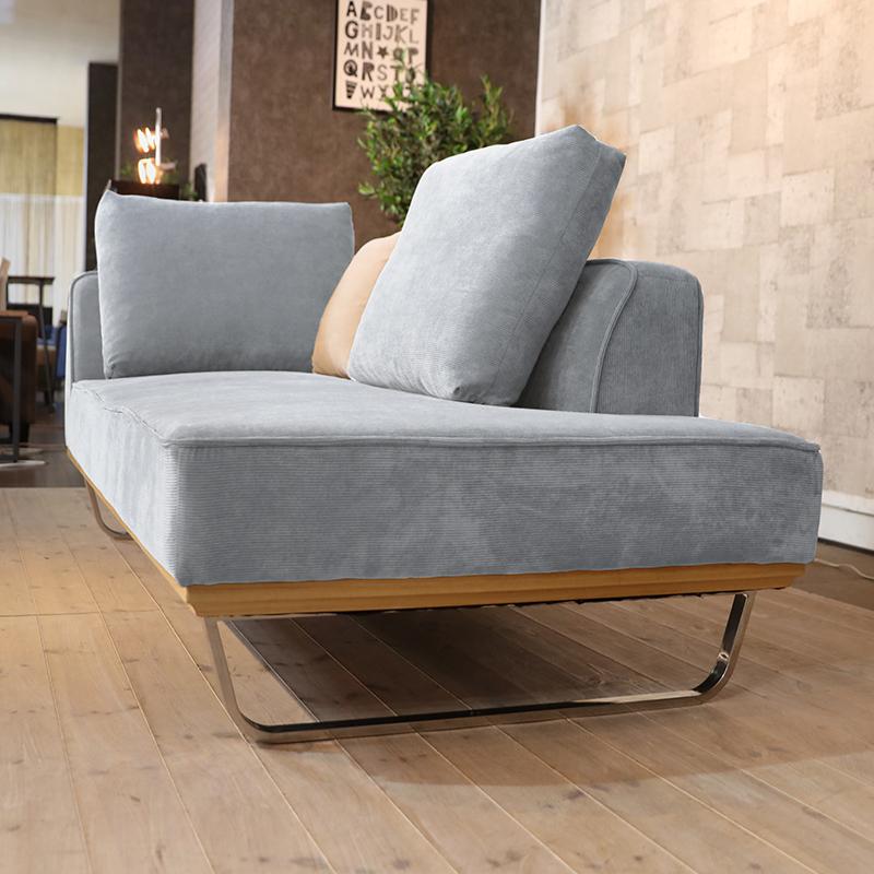 二人掛けソファーとカウチソファ スツールのセット グレー ブルー