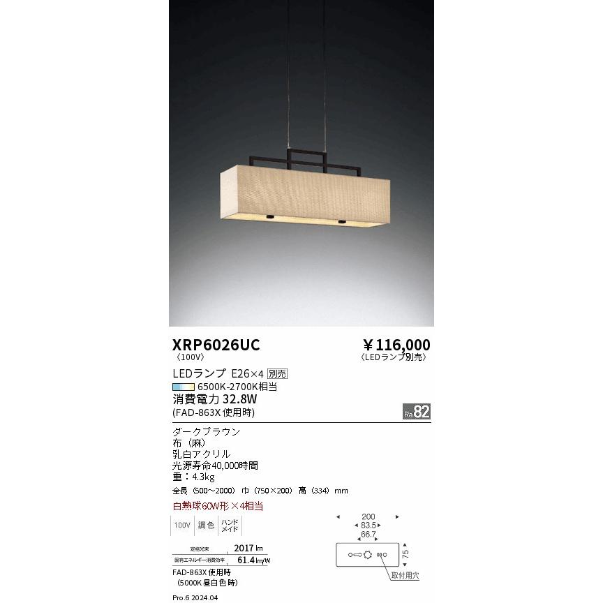 遠藤照明 XRP6026UC LEDペンダントライト AbitaExcel HAND MADE 本体