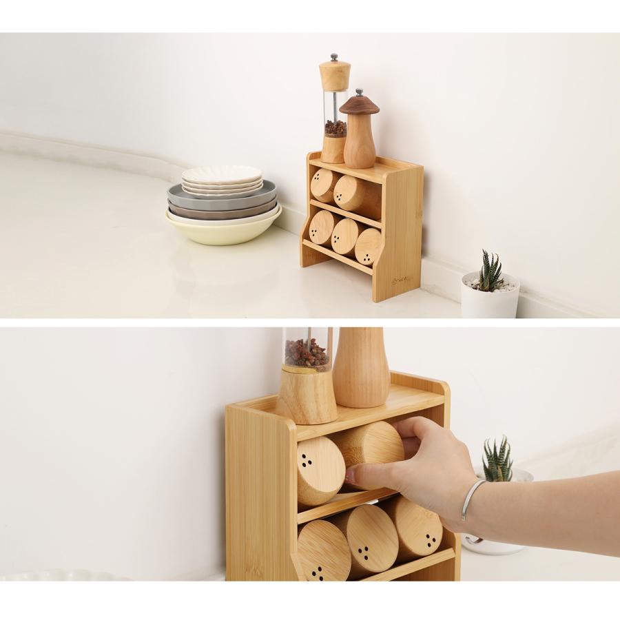 調味料収納ラック スパイスラック キッチン収納 スリム 2段 竹製 調味