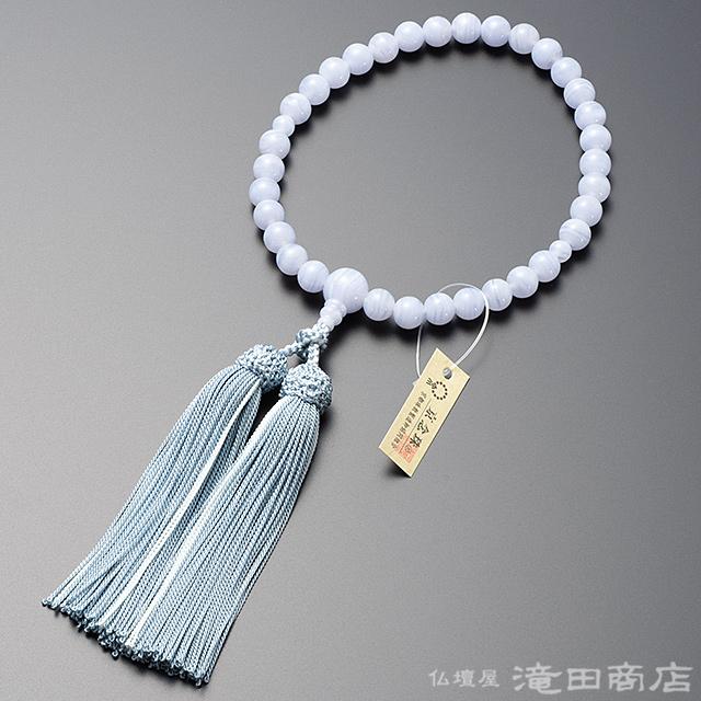 仏壇屋 滝田商店 数珠 女性用 ブルーカルセドニー (ブルーレース) 8mm